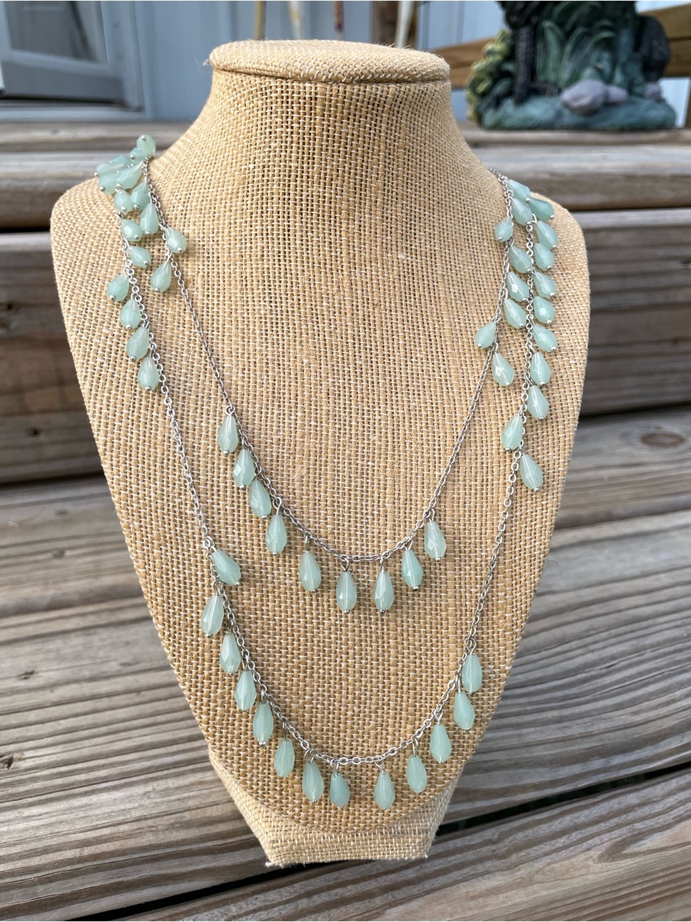 Avon Silver-Tone Layered Necklace with Aqua Teardrops - Picture 1 of 3
